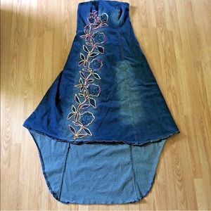 Denim stretch 18w maxi dress with train strapless